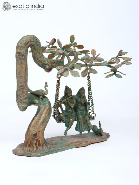 18" Radha Krishna Idol Swinging on Kadamba Tree | Brass Statue