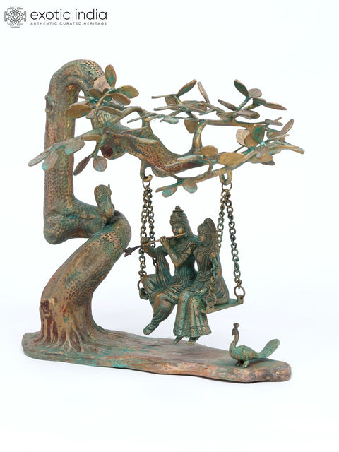 18" Radha Krishna Idol Swinging on Kadamba Tree | Brass Statue