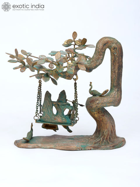 18" Radha Krishna Idol Swinging on Kadamba Tree | Brass Statue