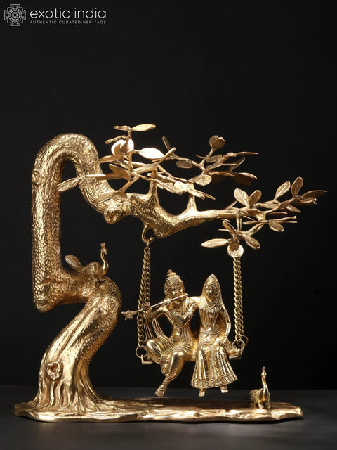 18" Radha Krishna Idol Swinging on Kadamba Tree | Brass Statue