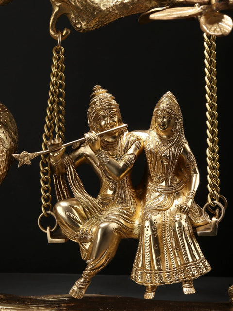 18" Radha Krishna Idol Swinging on Kadamba Tree | Brass Statue