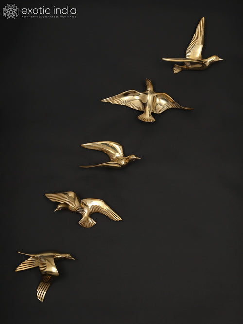 Decorative Brass Wall Hanging Birds Set of Five Home Decor
