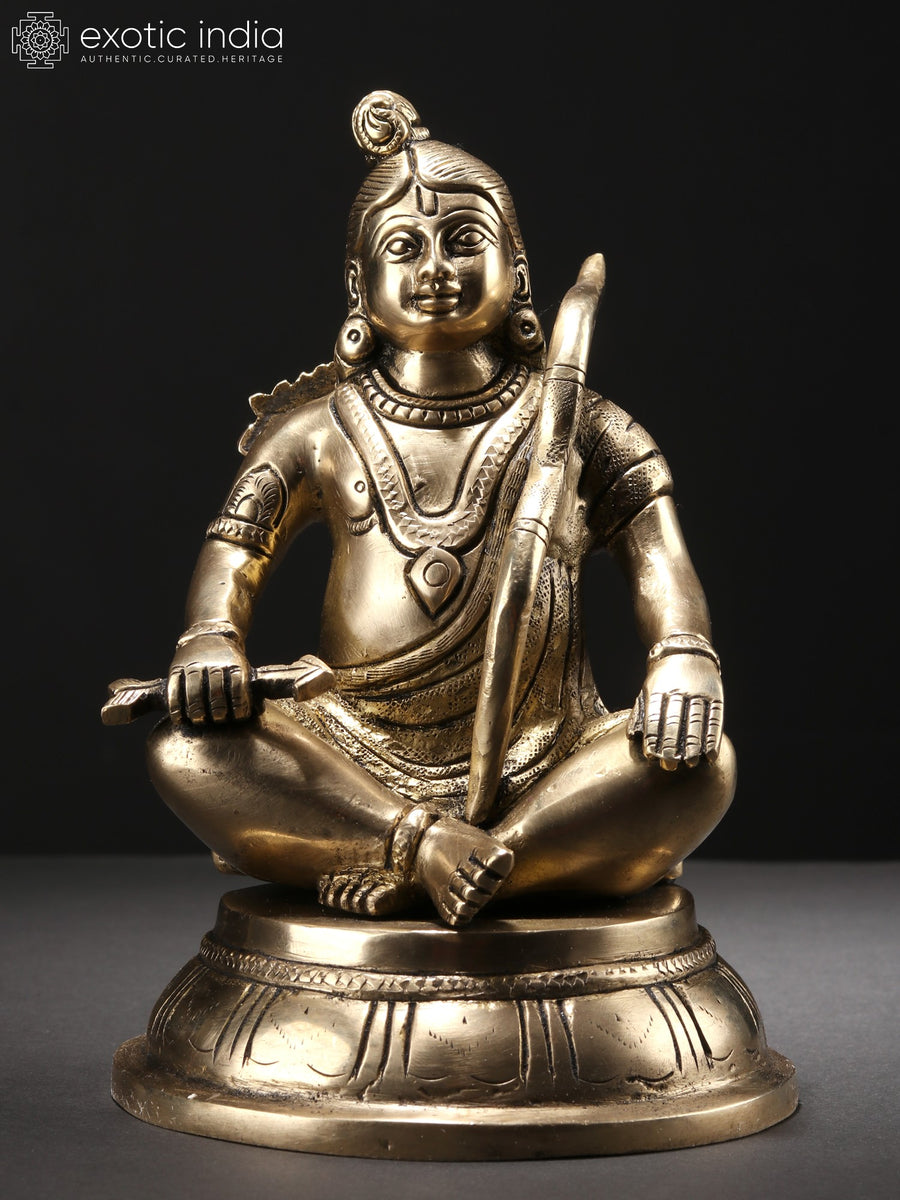 7" Sitting Prabhu Shri Rama Handmade Brass Statue