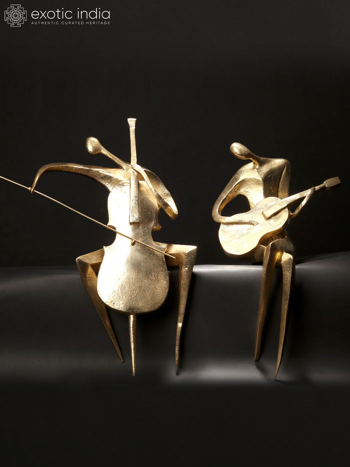 20" Set of Two Musicians Brass Statues for Home Decor