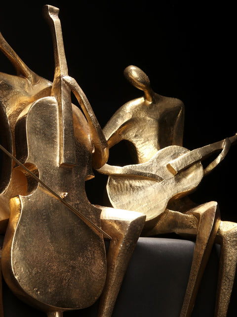 20" Set of Two Musicians Brass Statues | Table Decorative Showpiece