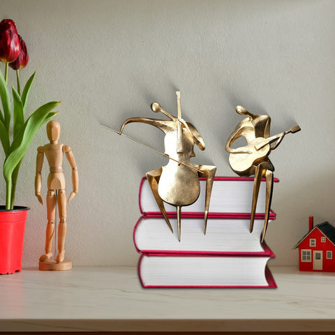 20" Set of Two Musicians Brass Statues | Table Decorative Showpiece