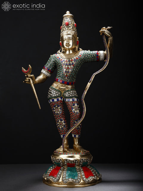 23" Superfine Standing Lord Shri Rama Idol | Brass Statue with Stone Work