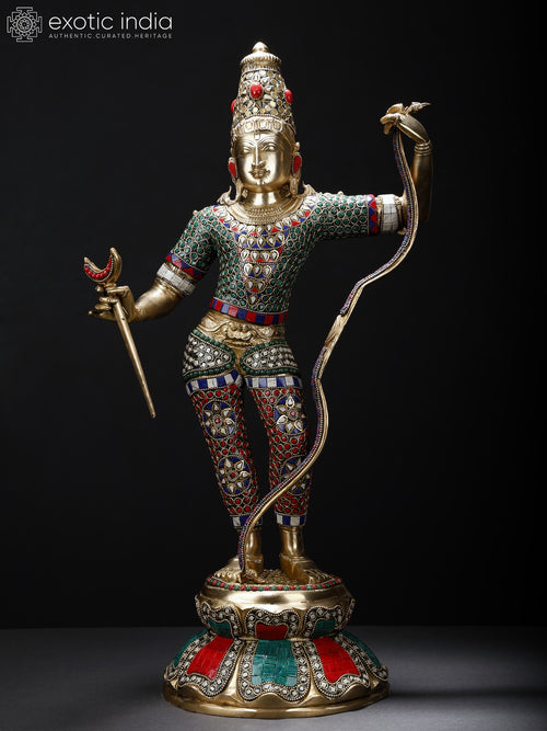 23" Standing Lord Rama Brass Idol with Stone Work Handmade