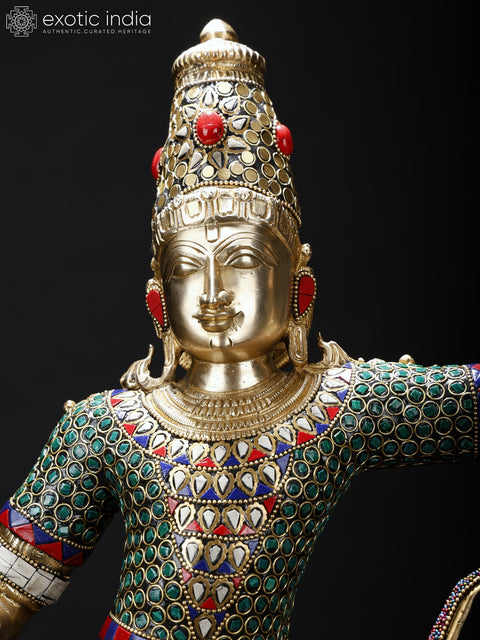 23" Superfine Standing Lord Shri Rama Idol | Brass Statue with Stone Work
