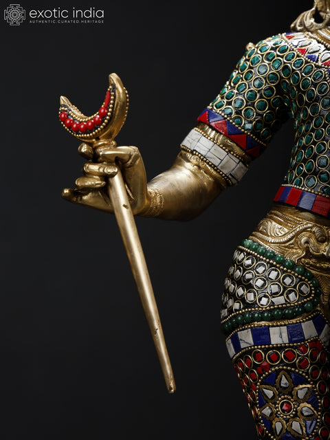 23" Superfine Standing Lord Shri Rama Idol | Brass Statue with Stone Work