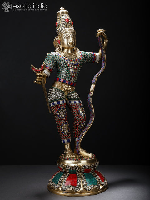 23" Superfine Standing Lord Shri Rama Idol | Brass Statue with Stone Work