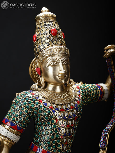 23" Superfine Standing Lord Shri Rama Idol | Brass Statue with Stone Work