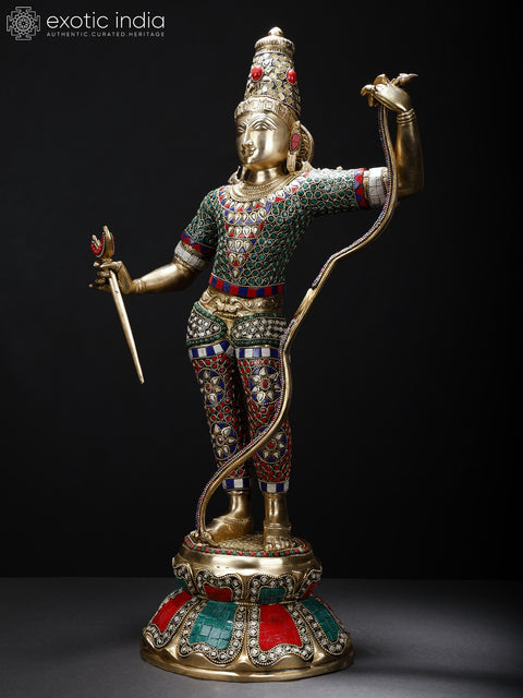 23" Superfine Standing Lord Shri Rama Idol | Brass Statue with Stone Work