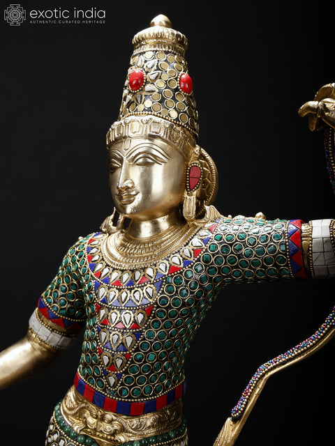 23" Superfine Standing Lord Shri Rama Idol | Brass Statue with Stone Work