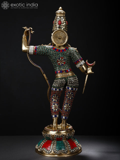 23" Superfine Standing Lord Shri Rama Idol | Brass Statue with Stone Work