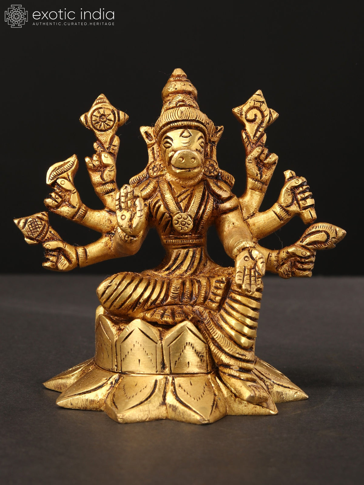 4" Small Eight-Armed Goddess Varahi Brass Statue