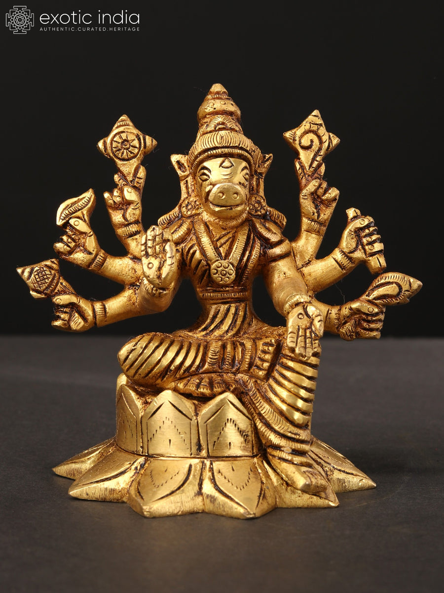 4" Eight-Armed Goddess Varahi Handmade Brass Statue