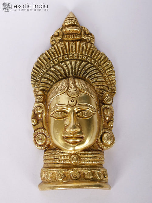 6" Goddess Parvati Brass Wall Hanging Mask for Home Decor