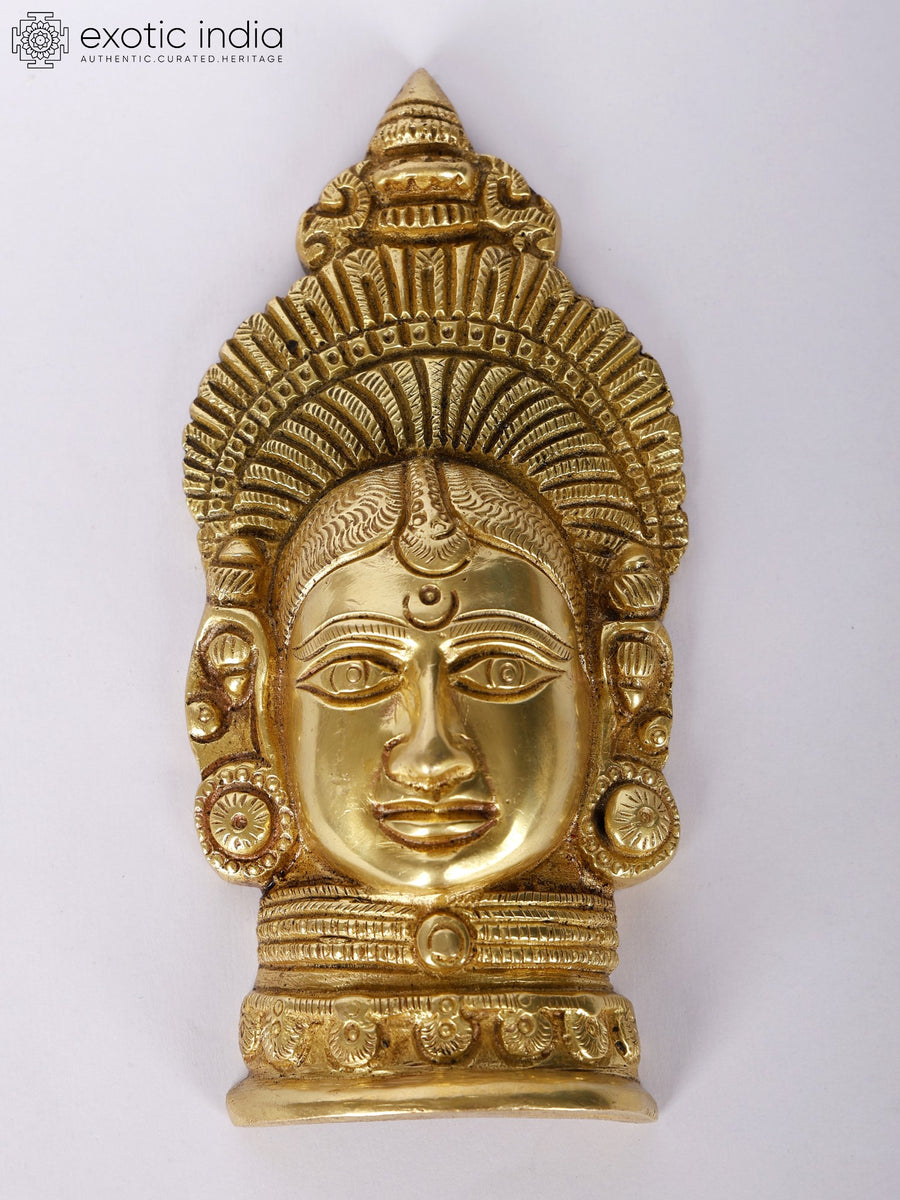 6" Goddess Parvati Brass Wall Hanging Mask for Home Decor