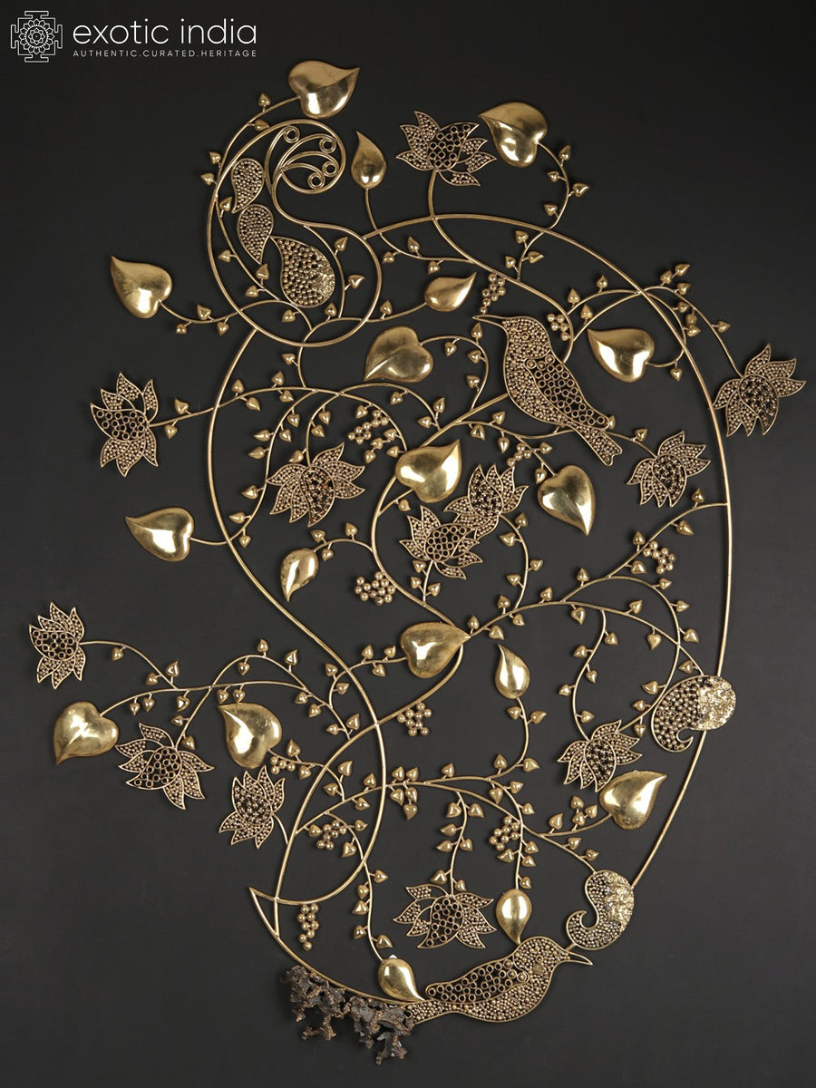 47" Brass Flowers and Leaves Design Wall Hanging