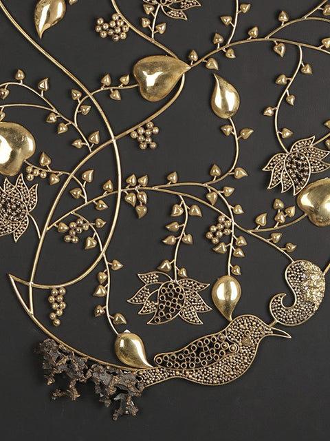 47" Large Flowers and Leaves Design Wall Art in Brass