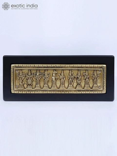 16" Wood Framed Dashavatara of Lord Vishnu in Brass | Wall Hanging