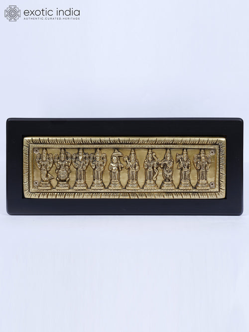 16" Dashavatara of Lord Vishnu Brass Wall Hanging with Wood Frame