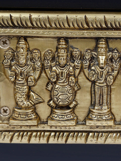 16" Wood Framed Dashavatara of Lord Vishnu in Brass | Wall Hanging