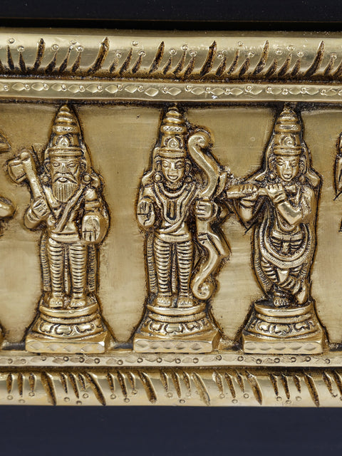16" Wood Framed Dashavatara of Lord Vishnu in Brass | Wall Hanging
