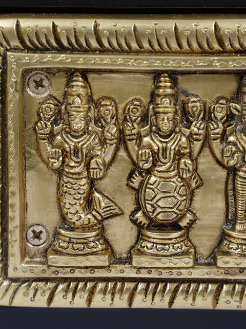 16" Wood Framed Dashavatara of Lord Vishnu in Brass | Wall Hanging