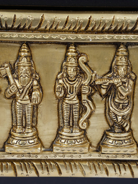 16" Wood Framed Dashavatara of Lord Vishnu in Brass | Wall Hanging
