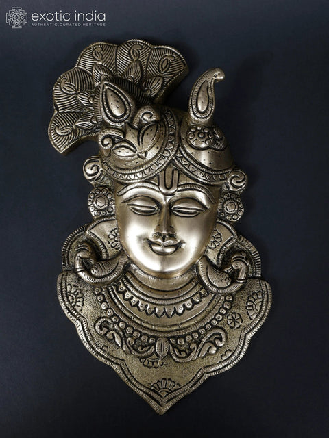 11" Brass Lord Krishna Wall Hanging Statue