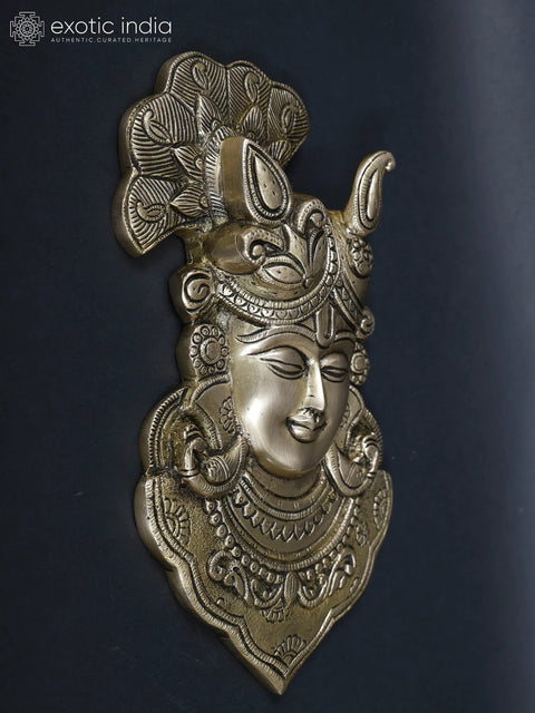 11" Brass Lord Krishna Wall Hanging Statue