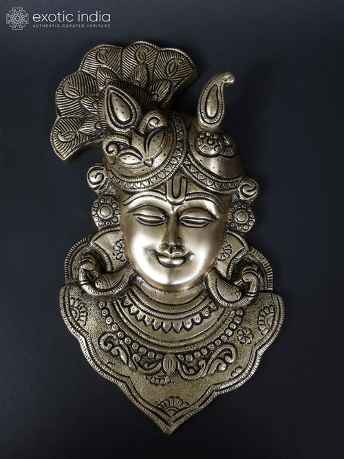 11" Handmade Brass Lord Krishna Wall Hanging Statue