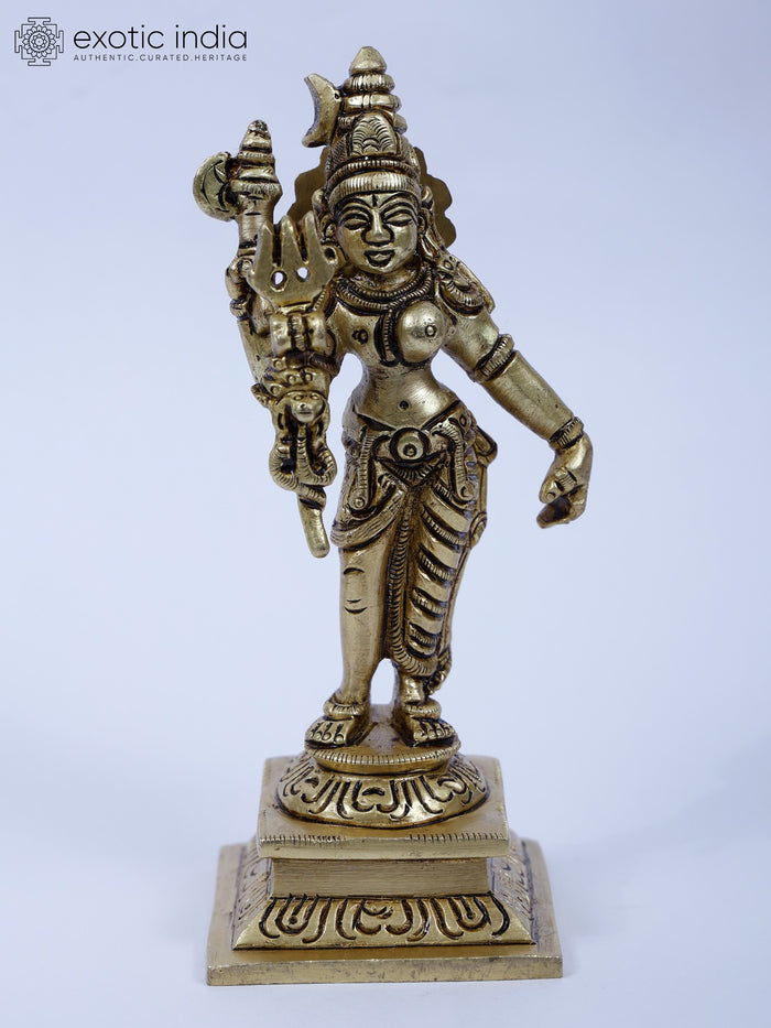 5" Ardhanarishvara Brass Statue - Handmade Shiva-Shakti Idol