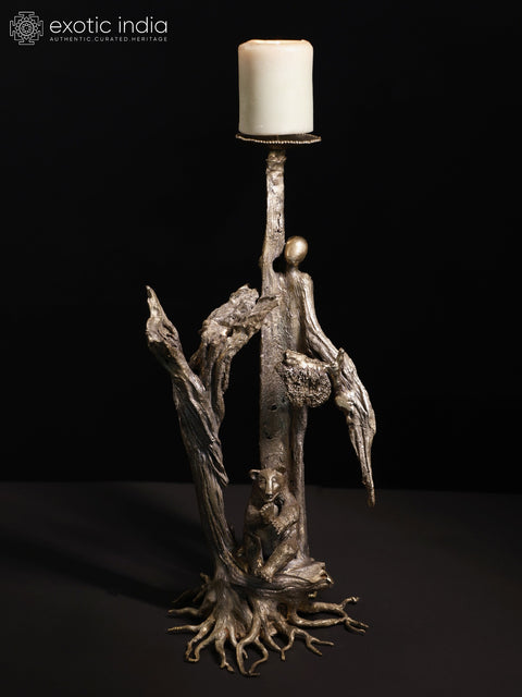 Bear Seated Under The Tree | Designer Candle Stand | Original Sculpture | Home Decor