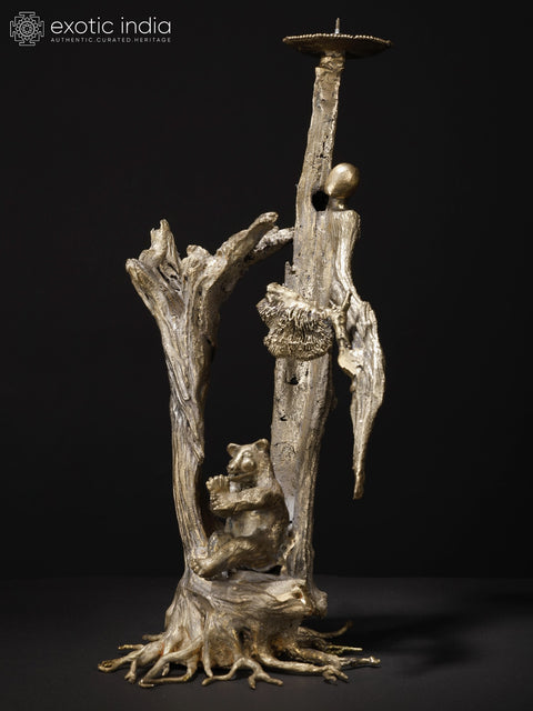 Bear Seated Under The Tree | Designer Candle Stand | Original Sculpture | Home Decor