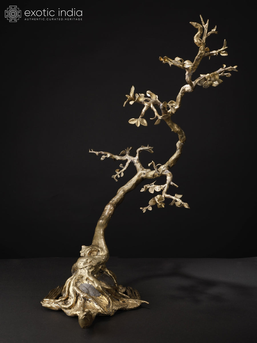 23" Brass Tree on Tortoise Modern Art Decorative Sculpture
