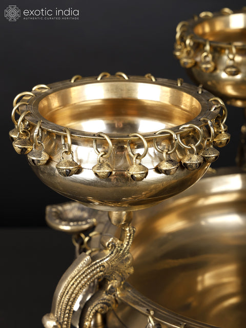 19" Four in One Large Size Designer Brass Urli with Bells and Diyas