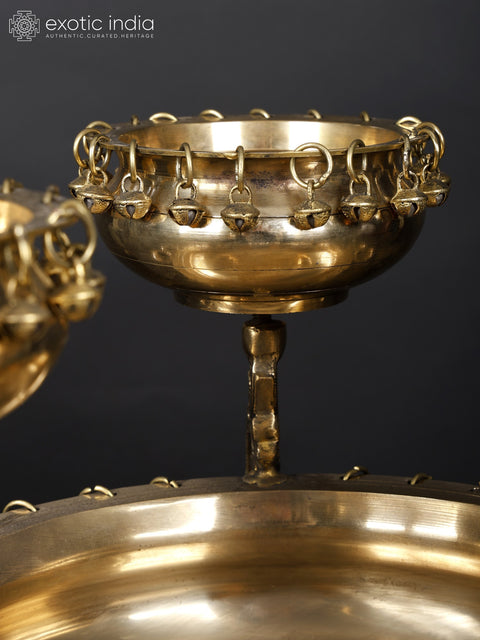 19" Four in One Large Size Designer Brass Urli with Bells and Diyas
