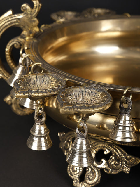 19" Four in One Large Size Designer Brass Urli with Bells and Diyas