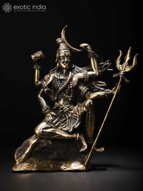11" Four Armed Sitting Lord Shiva Brass Statue