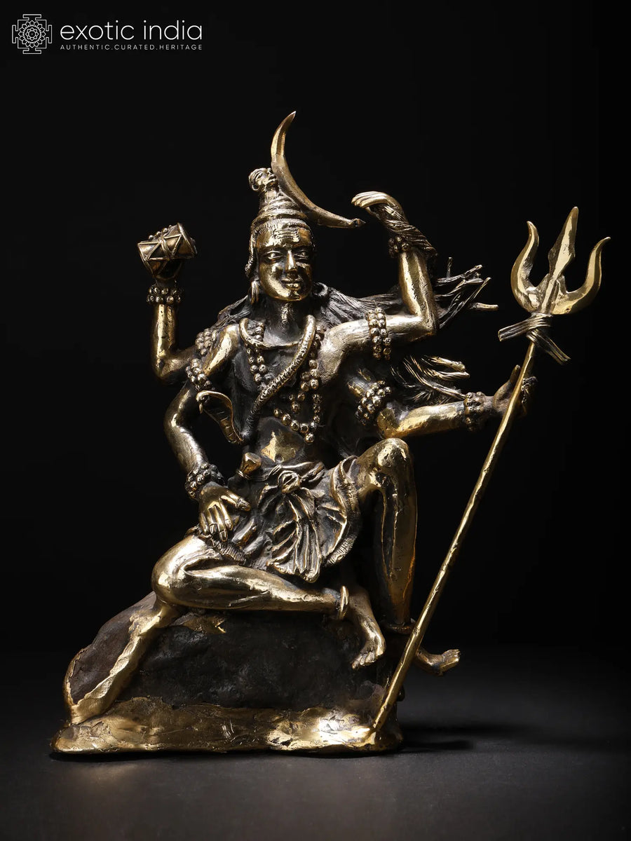 11" Four Armed Sitting Lord Shiva Brass Statue