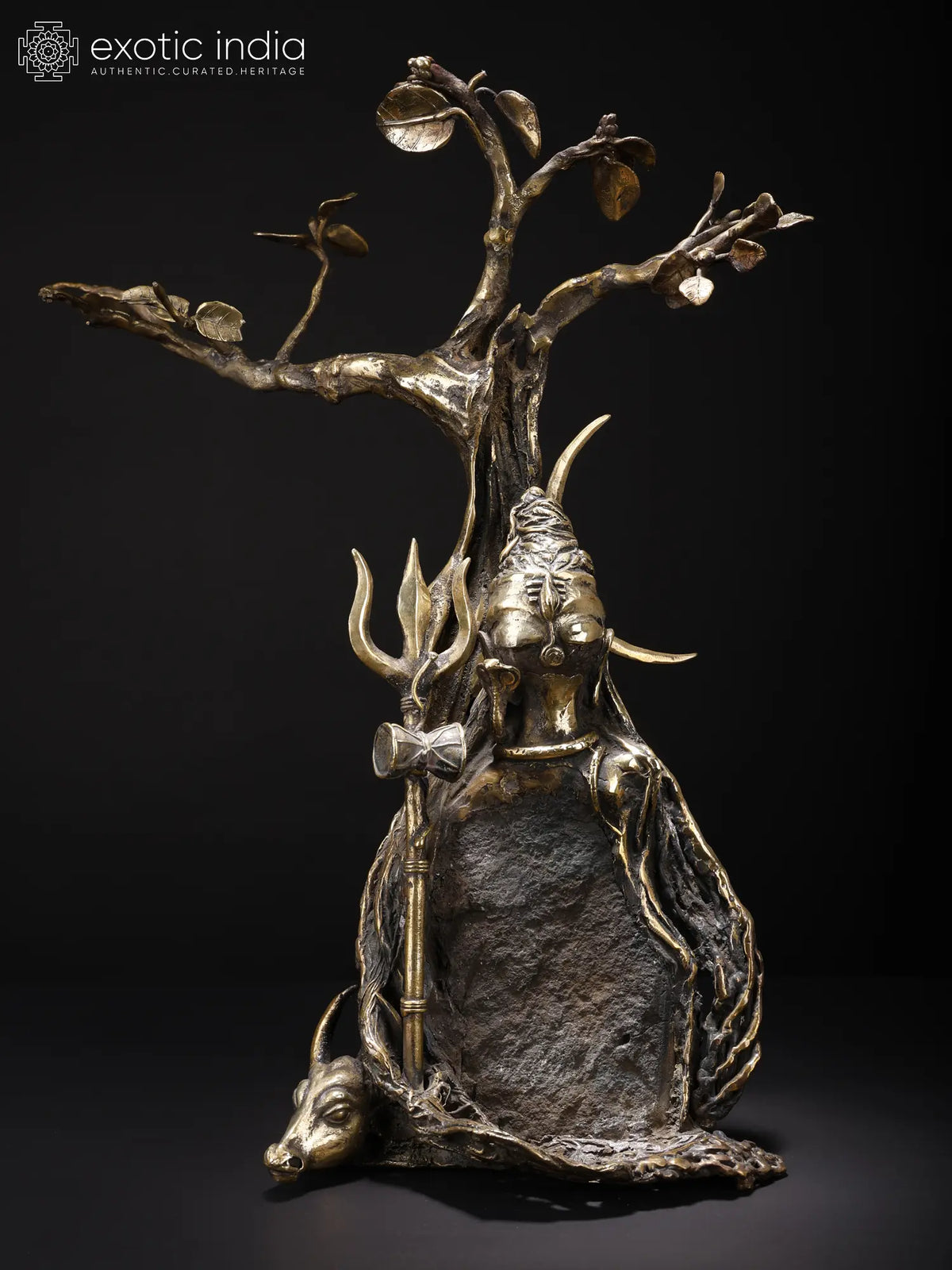 18" Lord Shiva Seated Under The Tree with Nandi | Original Sculpture