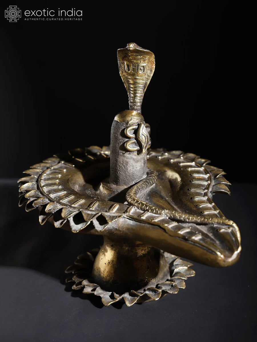 9" Shiva Linga with Naag Brass Sculpture for Pooja
