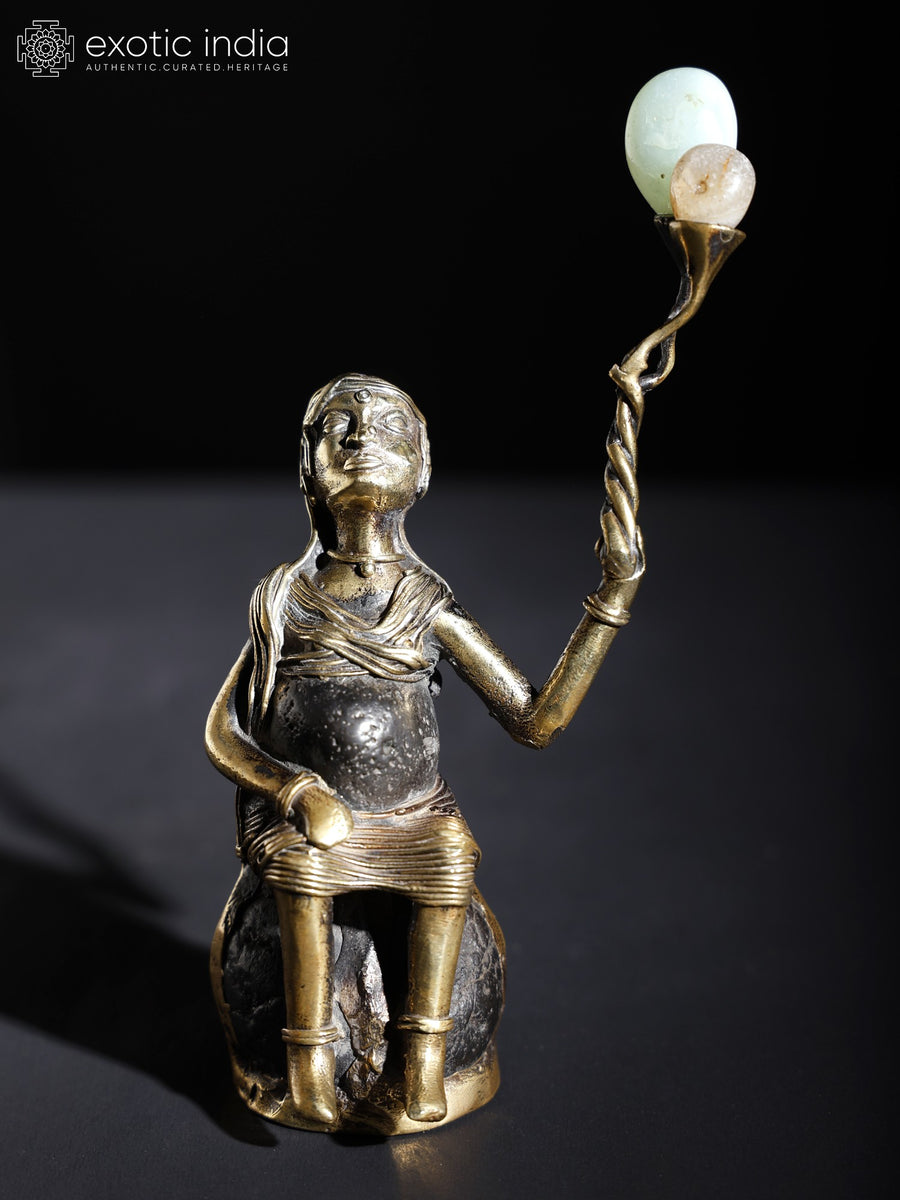 6" Balloon Seller Handmade Brass and Stone Statue