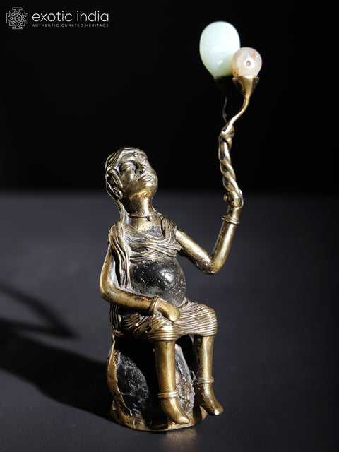 6" Balloon Seller Brass and Stone Statue | Table Decor