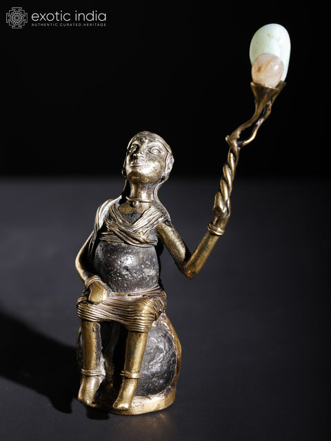 6" Balloon Seller Brass and Stone Statue | Table Decor