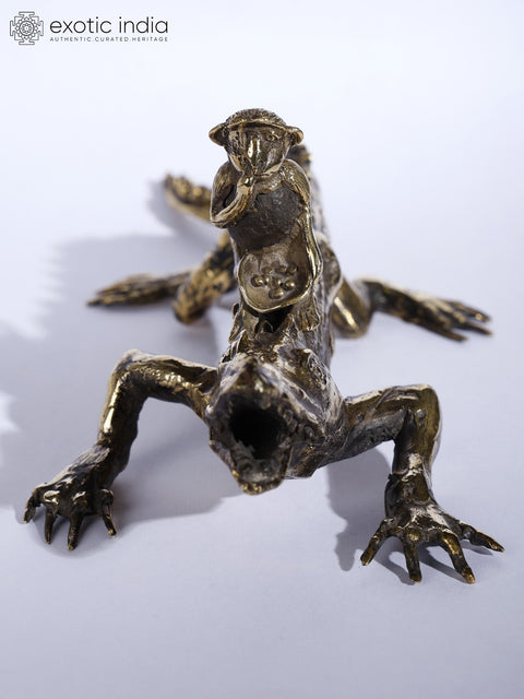 12" Monkey on Crocodile Brass and Stone Sculpture | Table Decor