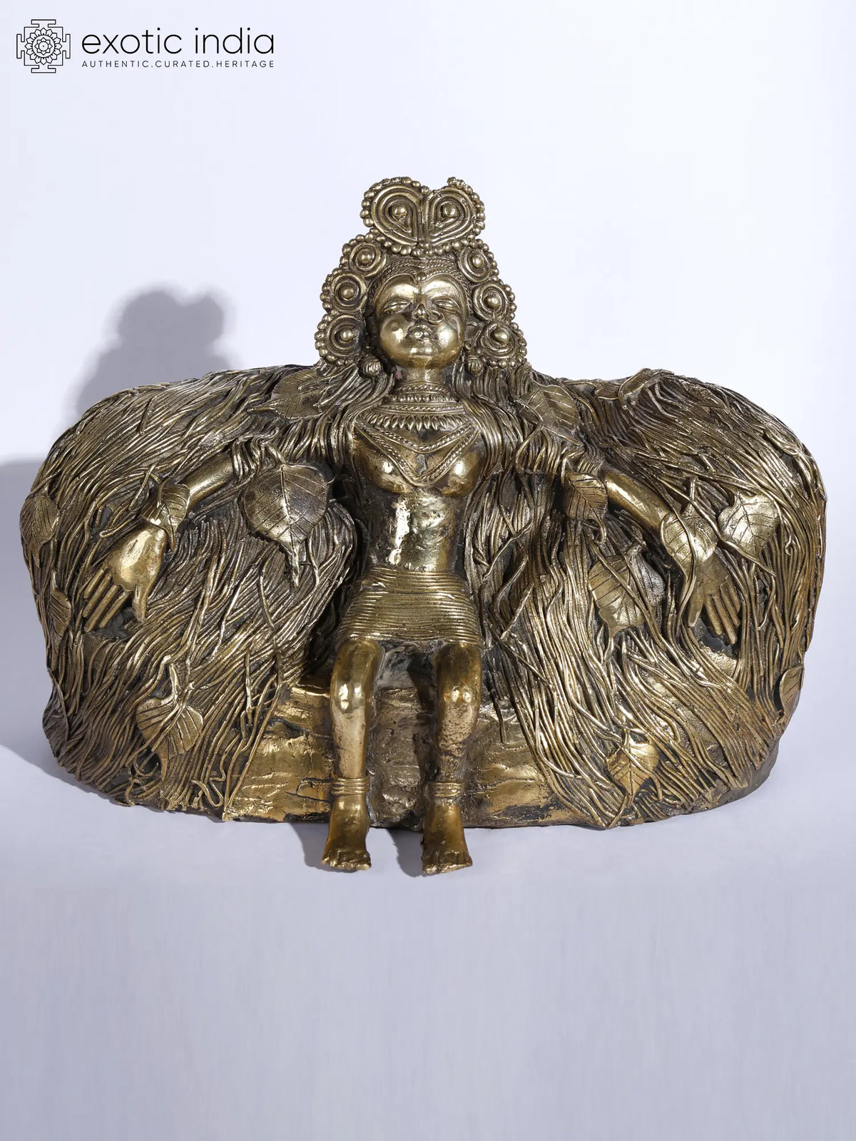 10" Dharti Mata (Mother Earth) Brass and Stone Sculpture
